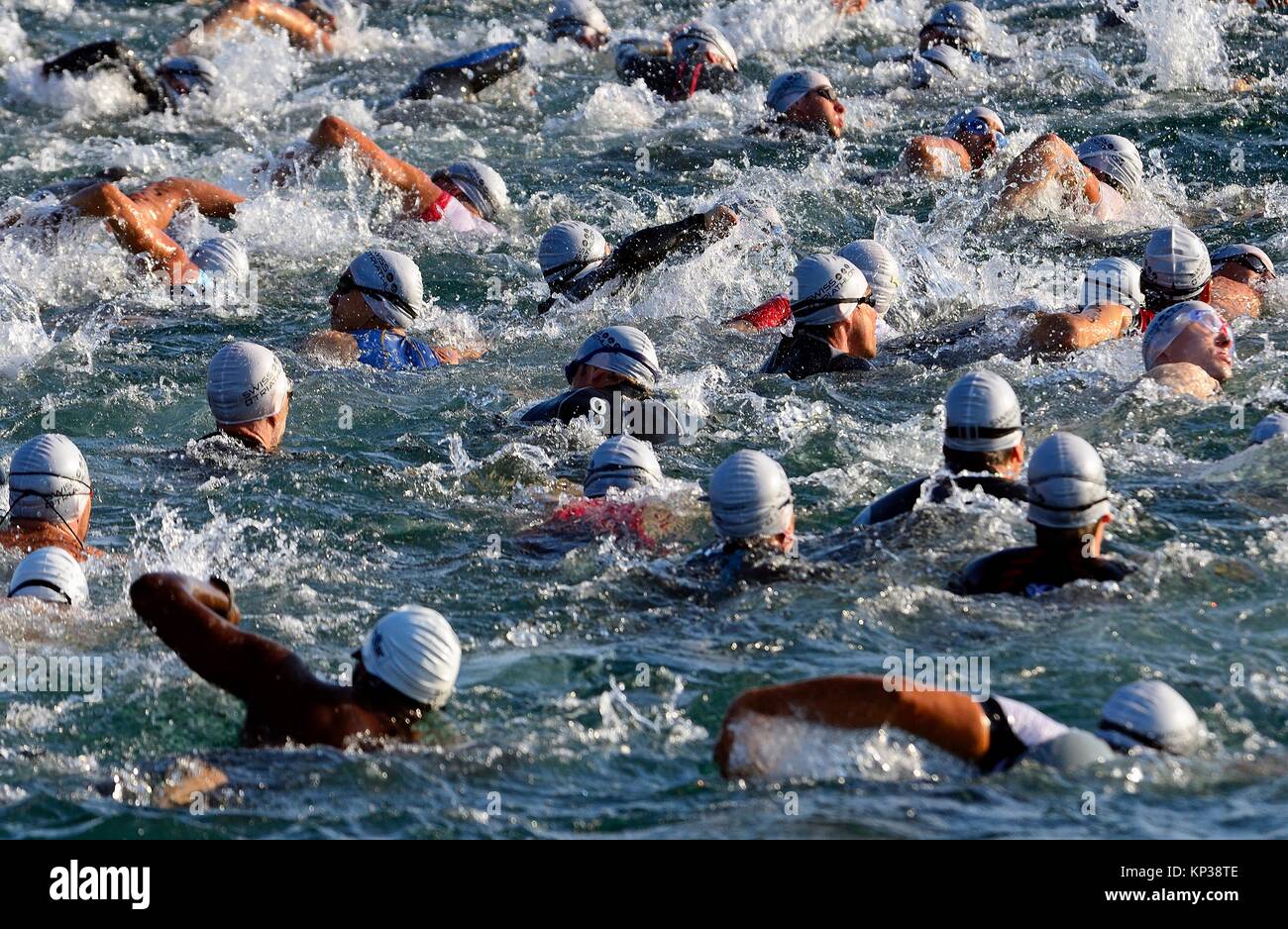 male swimming race in Lake Geneva, International Geneva Triathlon