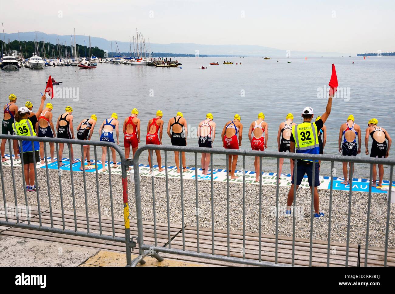women ready for swimming race in Lake Geneva, International Geneva