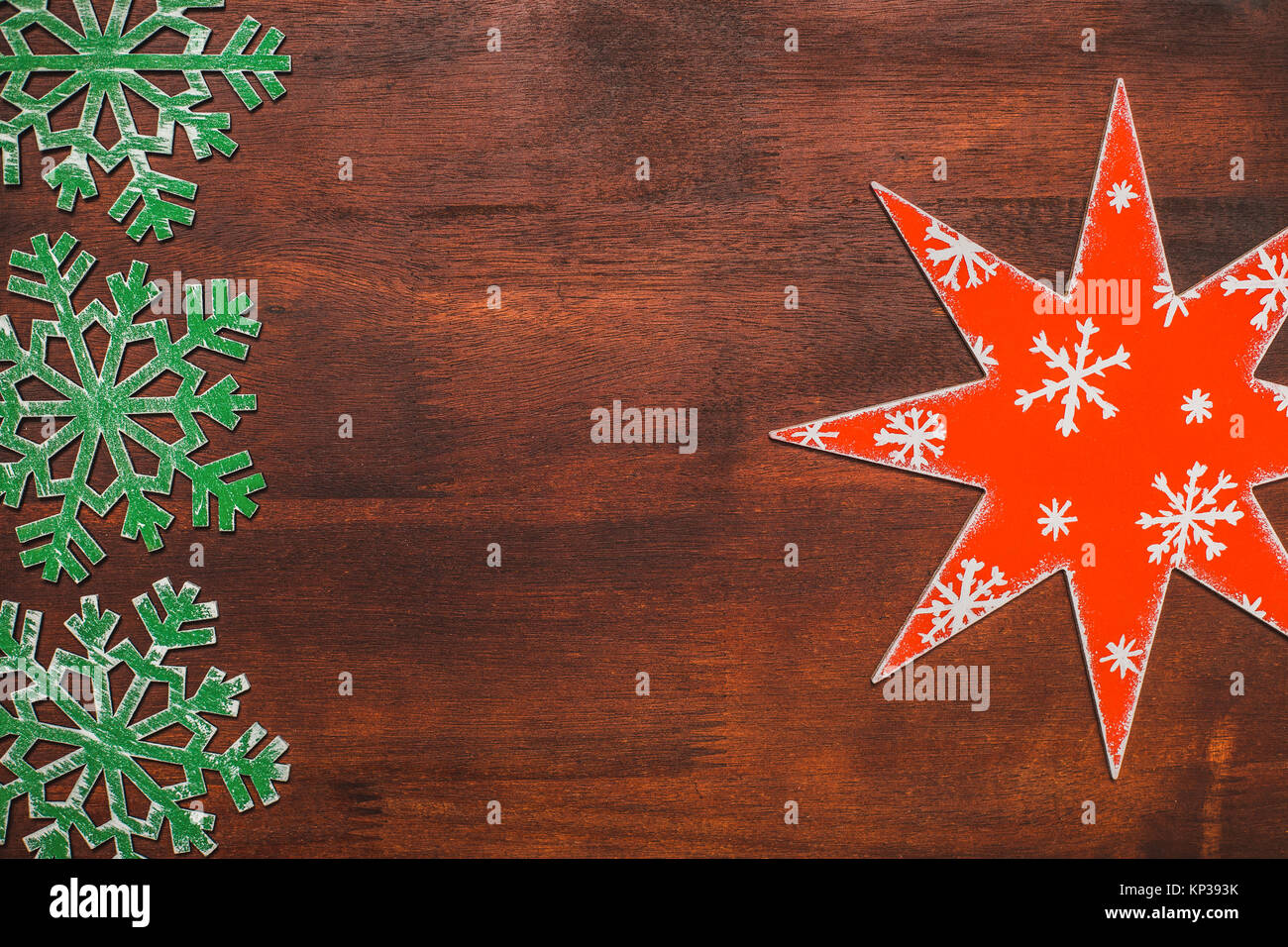 Rustic Star Snowflake Handmade painted in red and white wooden star, green snowflakes on ...