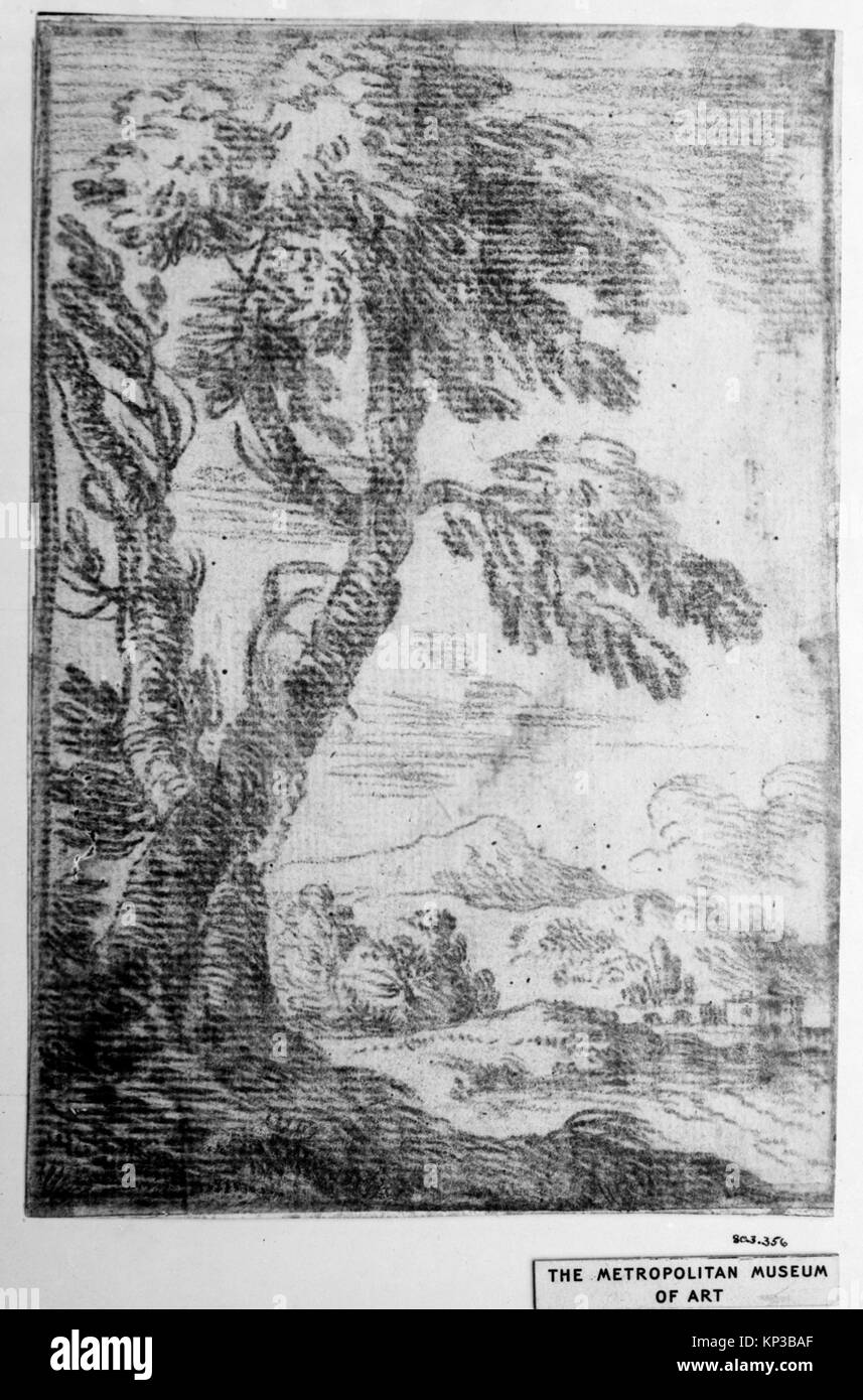 Promonient Tree This illustration shows a distant landscape with a prominent tree in ...