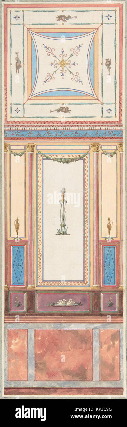 Design For Wall Paneling And Ceiling In Pompeiian Style