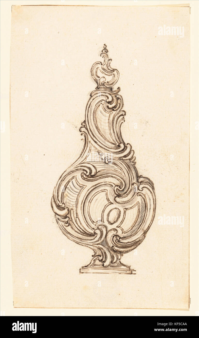 A design drawing for a flask, showing its shape, proportions, and ...