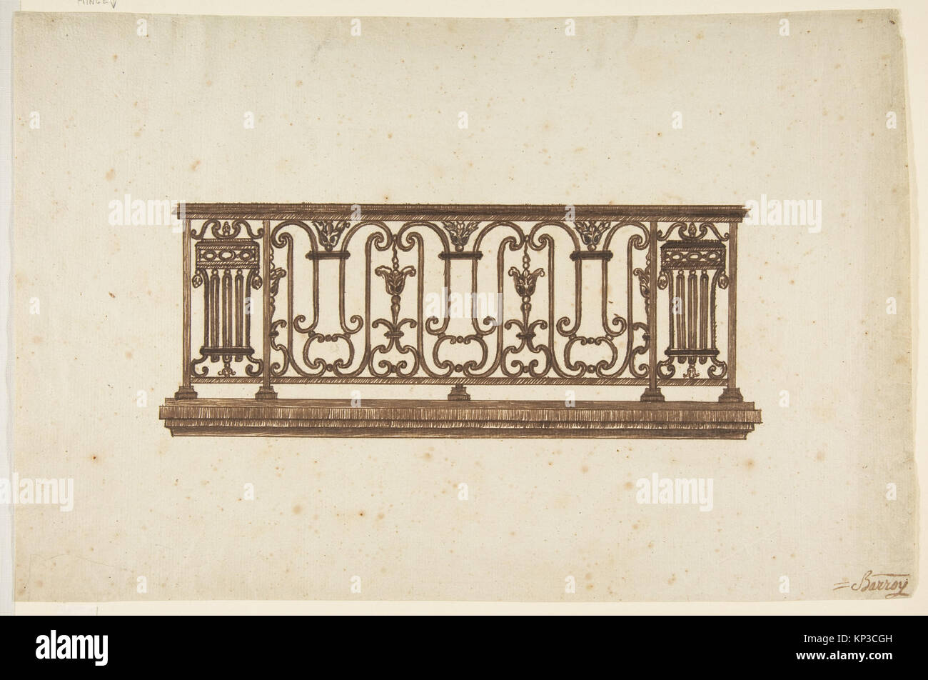 Geometric Pattern Railing A detailed architectural design for an iron railing, featuring ...