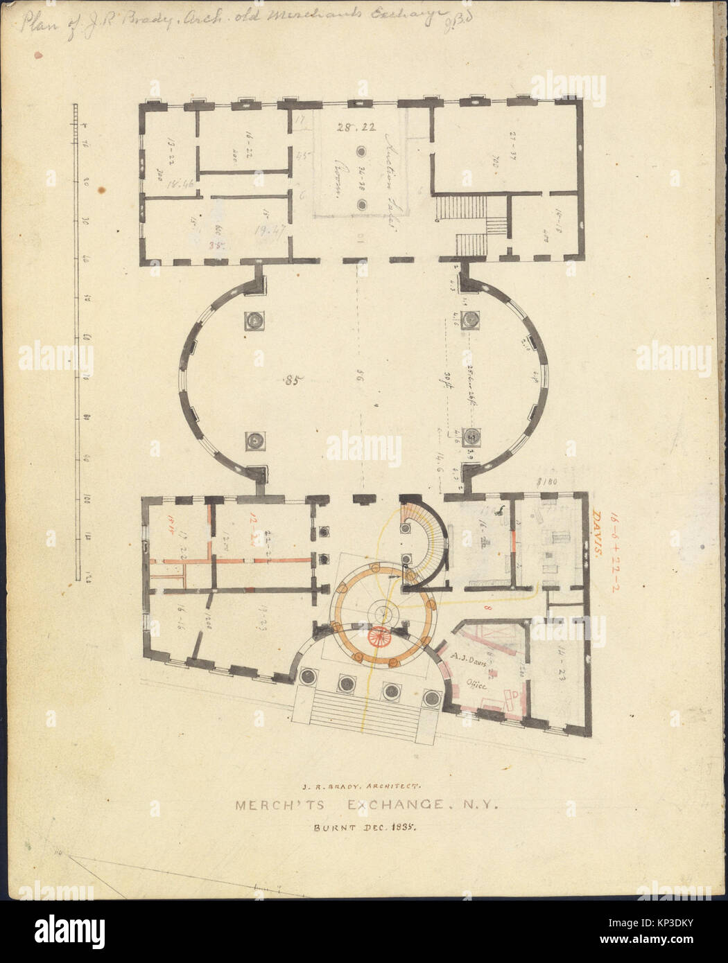 A 1826 architectural drawing by Alexander Jackson Davis illustrating ...