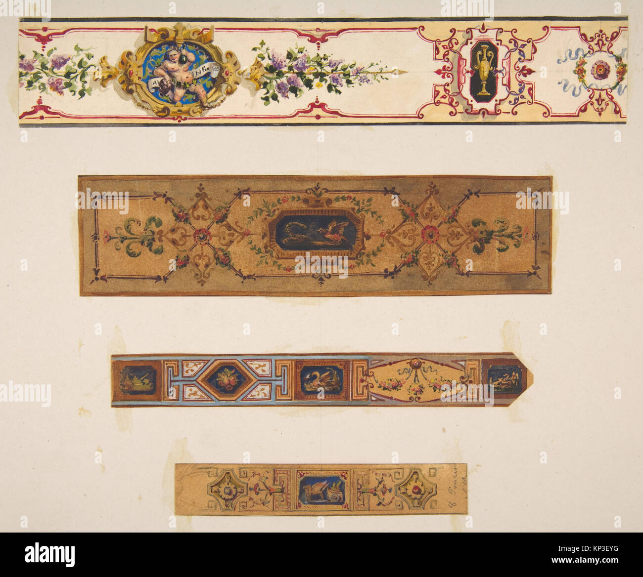 Depiction of four ornamental border designs for interior wall ...