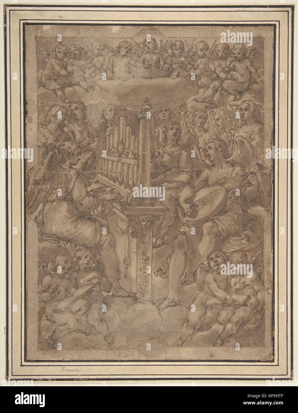 Depiction of angels performing music, showing instruments, figures, and ...