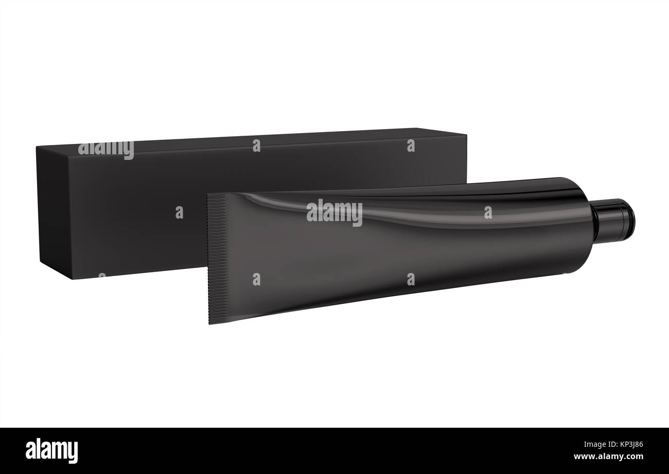 Toothpaste package mockup, blank black tube and paper box isolated, 3d ...