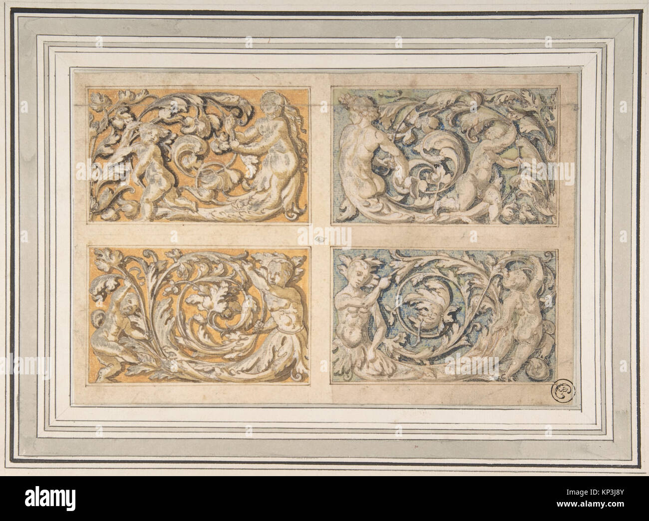 This artwork consists of four panels featuring a rinceau motif ...