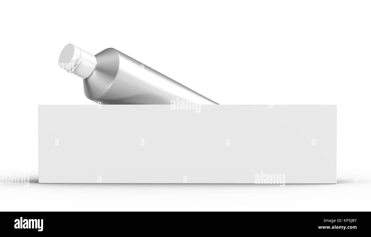 Toothpaste package mockup, blank silver tube with paper box in 3d ...