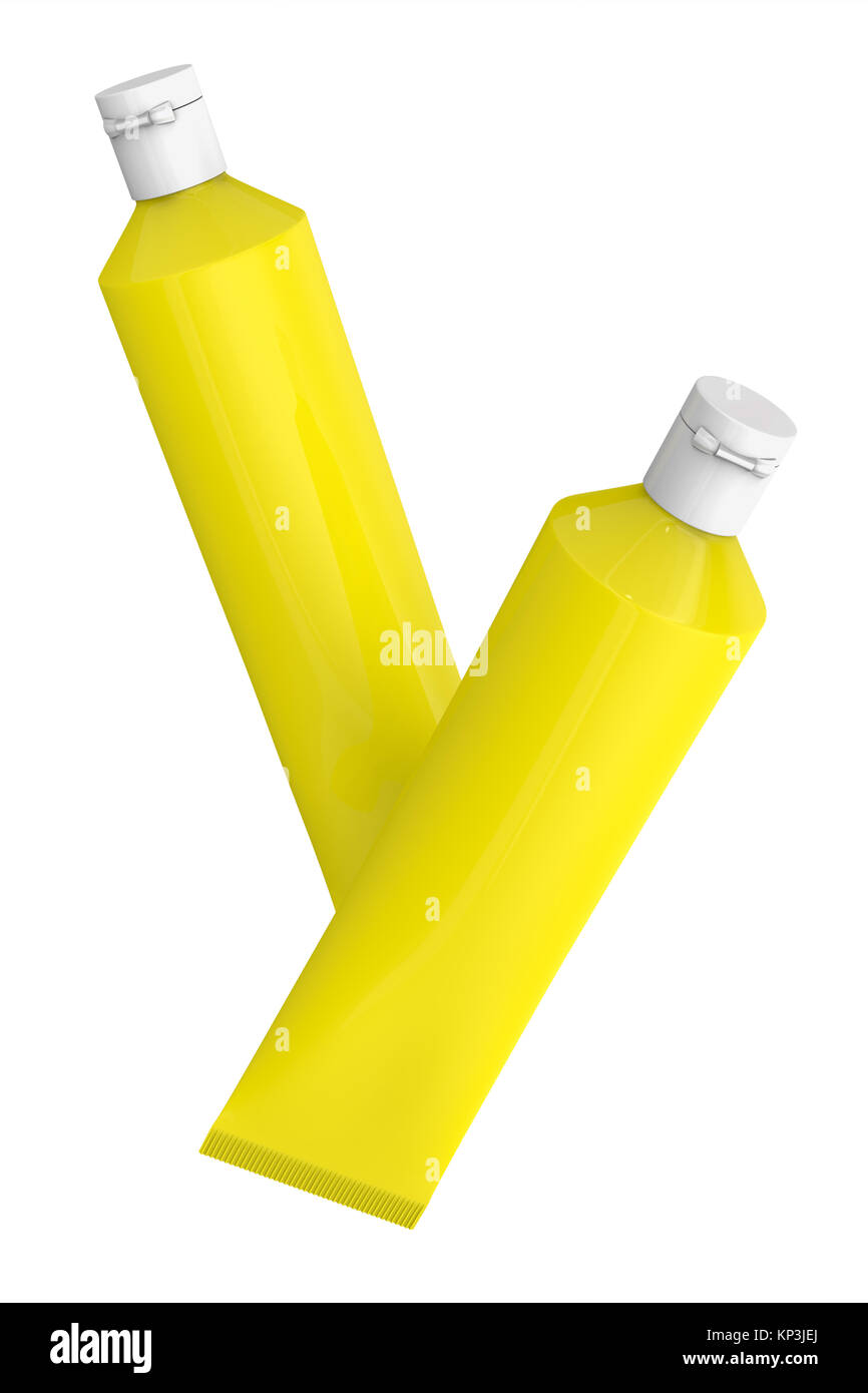 Toothpaste package mockup, blank yellow tubes floating in the air in 3d render Stock Photo Alamy