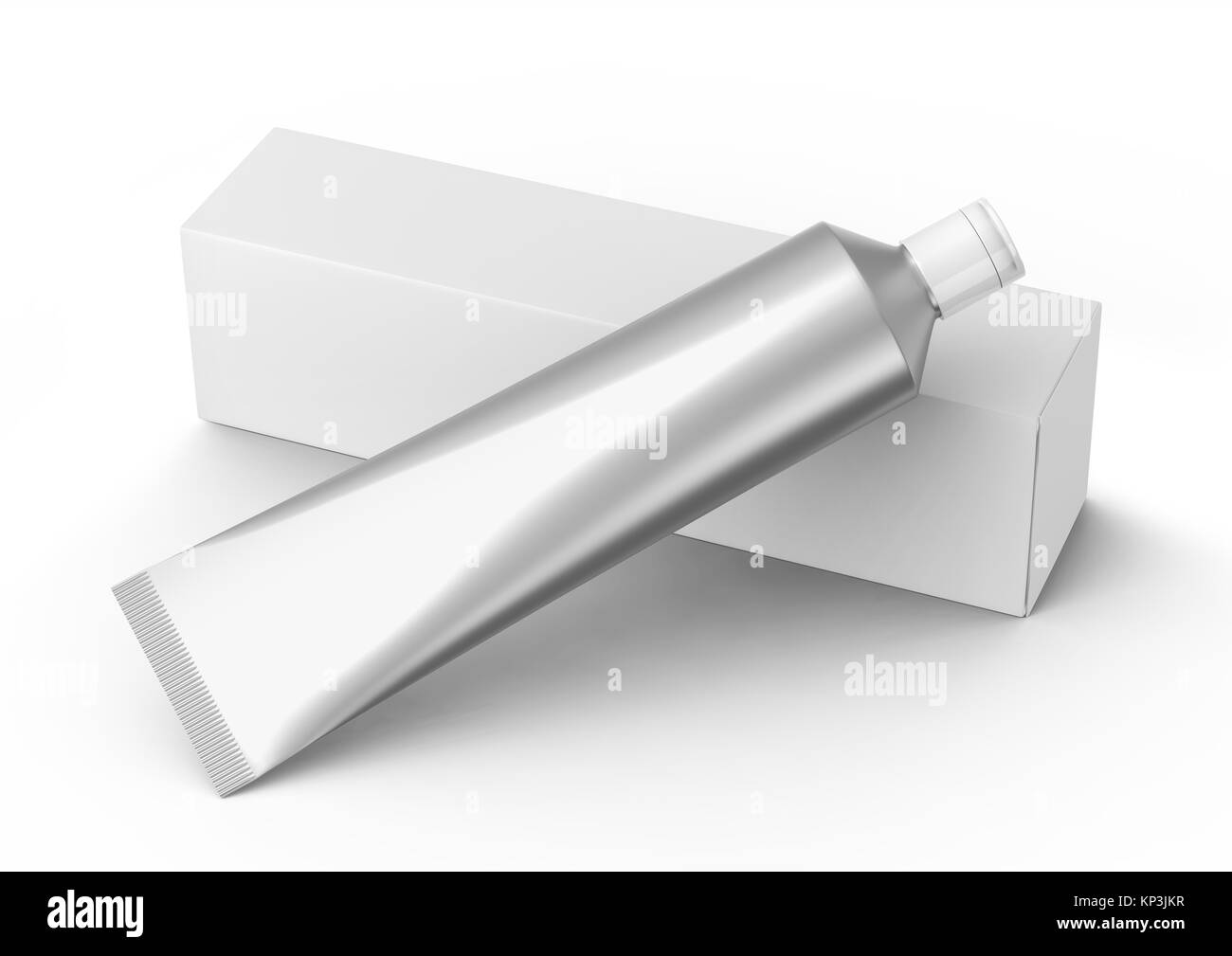 Blank toothpaste mockup, paste tube with paper box in 3d render in