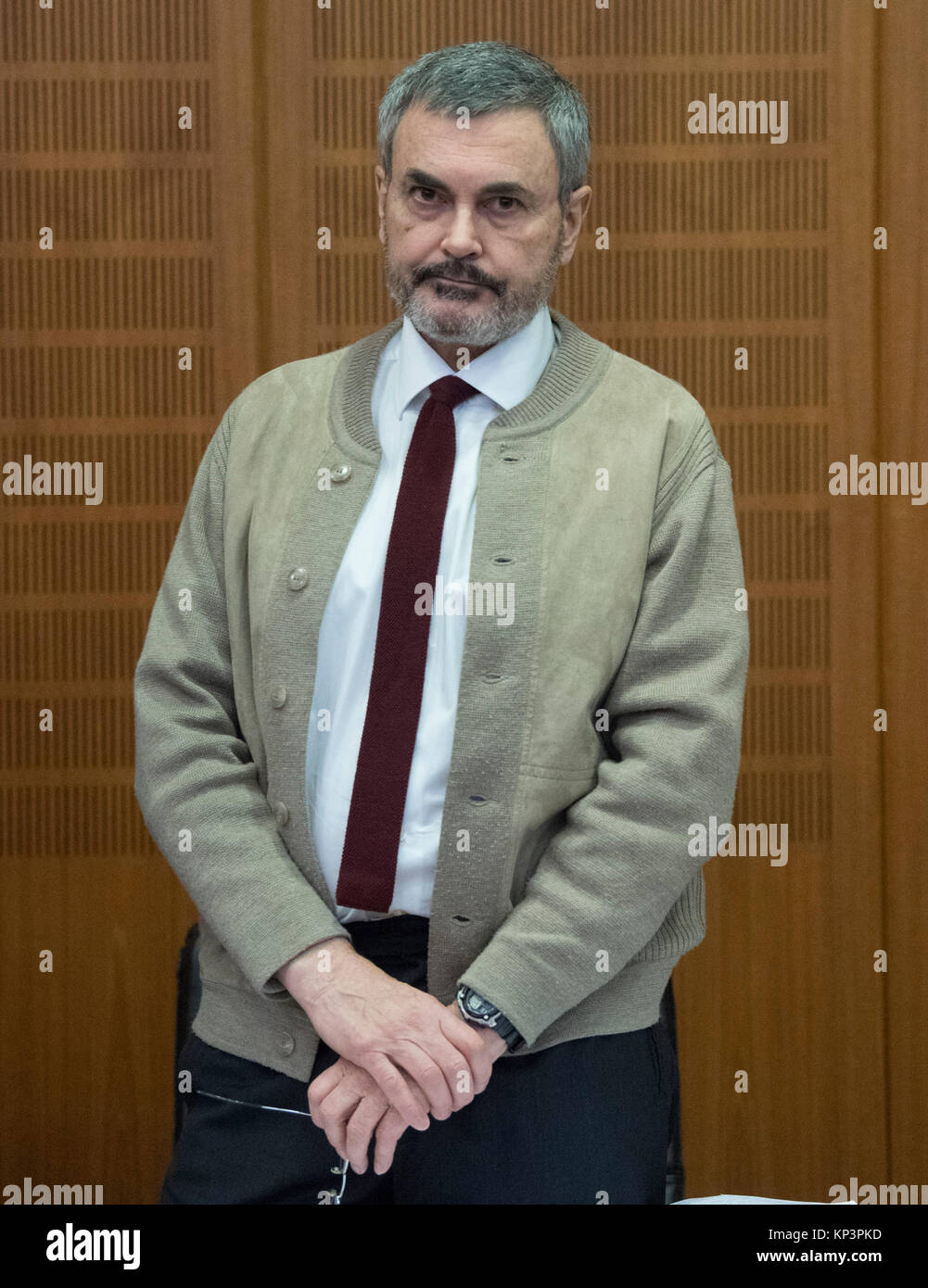 The defendant John Ausonius, known as 'Laserman', enters a court room of  the district court in Frankfurt/Main, Germany, 13 December 2017. The  26-year-old defendant is accused of having shot a woman on