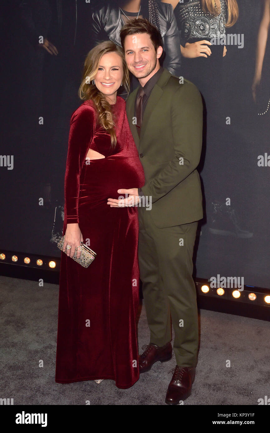 Matt Lanter and his wife Angela Stacy attends the 'Pitch Perfect 3' premiere at Dolby Theatre on December 12, 2017 in Hollywood, California. Stock Photo