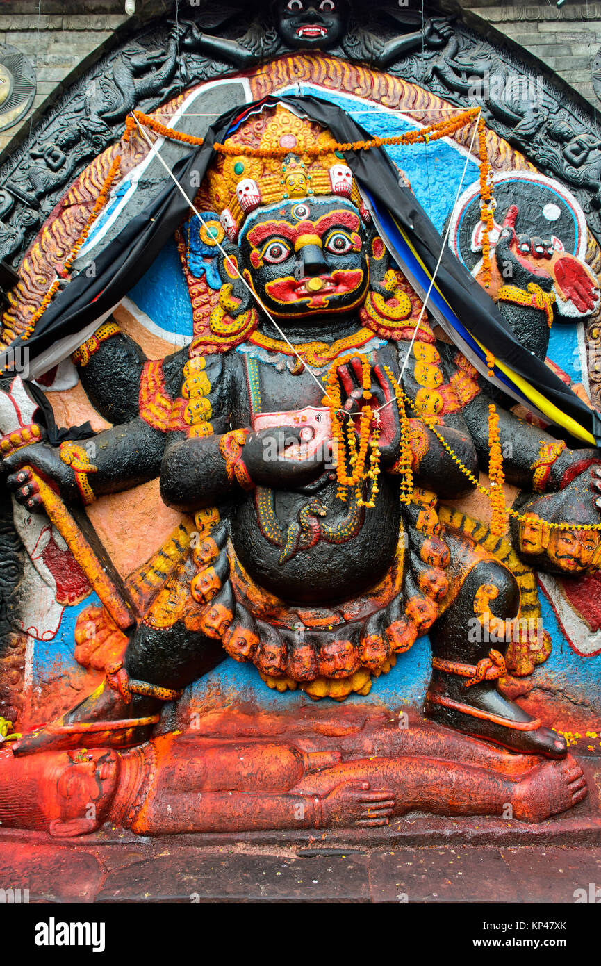 Hindu deity Kala Bhairav, Hanuman Dhoka Durbar Square, Kathmandu, Nepal Stock Photo