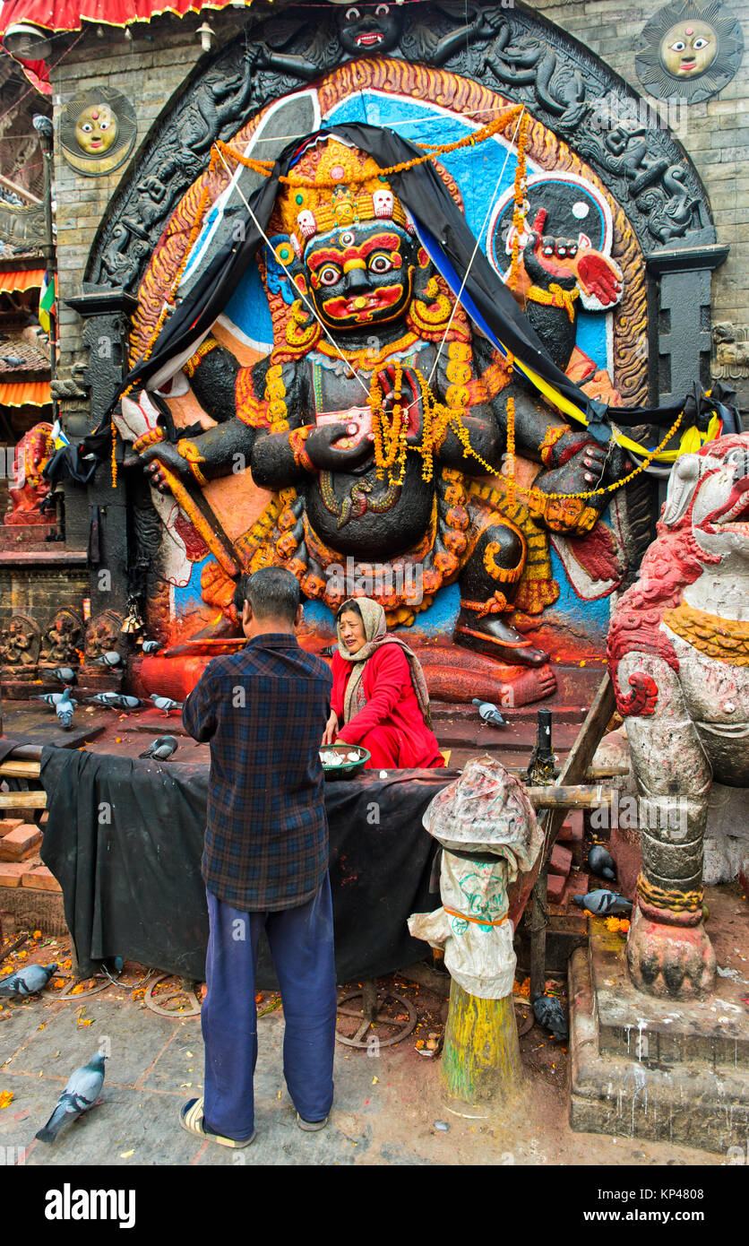 Hindu deity Kala Bhairav, Hanuman Dhoka Durbar Square, Kathmandu, Nepal Stock Photo