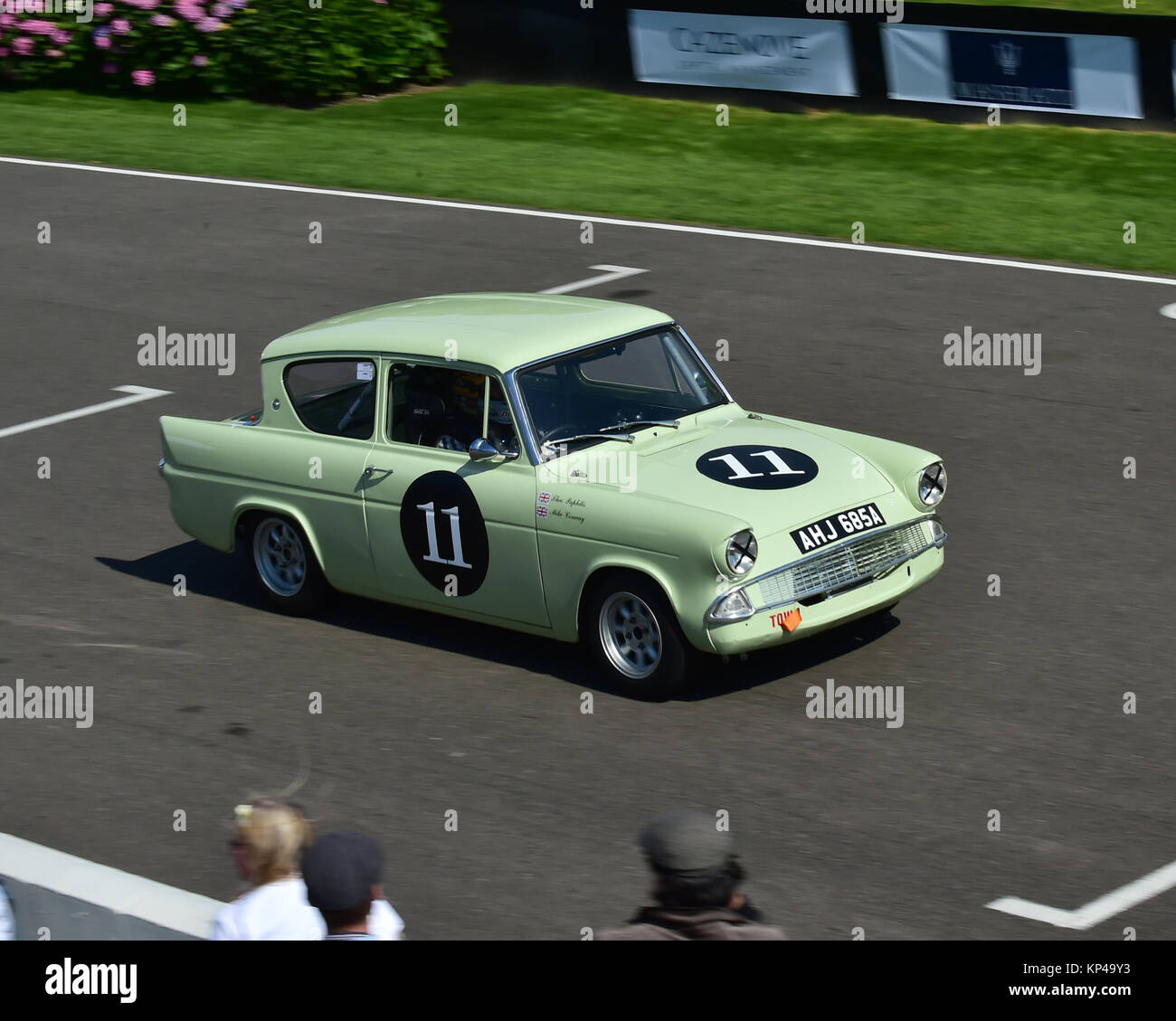 Theo Paphitis, Mike Conway, Ford Anglia, 105E, AHJ 685 A, St Mary's trophy, Goodwood Revival 2015,  60's, 1960's, 2015, Chris McEvoy, circuit racing,  Stock Photo