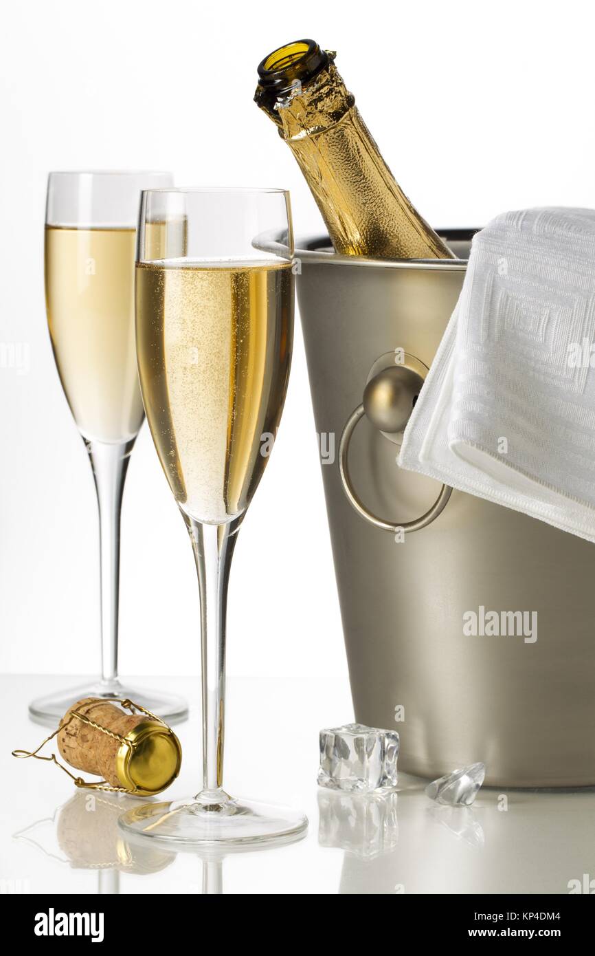 champagne flutes and ice bucket Stock Photo Alamy