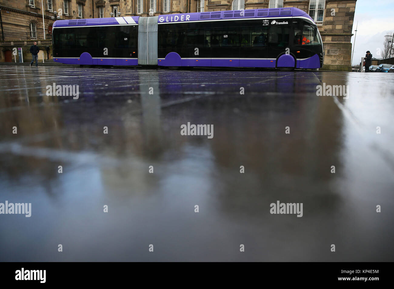 Belfast City's new 'Glider' bus on display to the public at Custom House square, Belfast