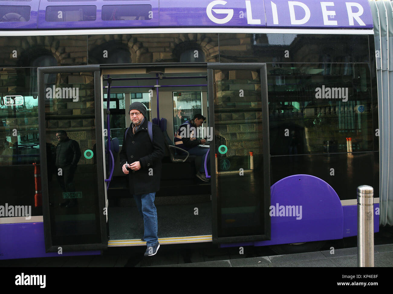 Belfast City's new 'Glider' bus on display to the public at Custom House square, Belfast
