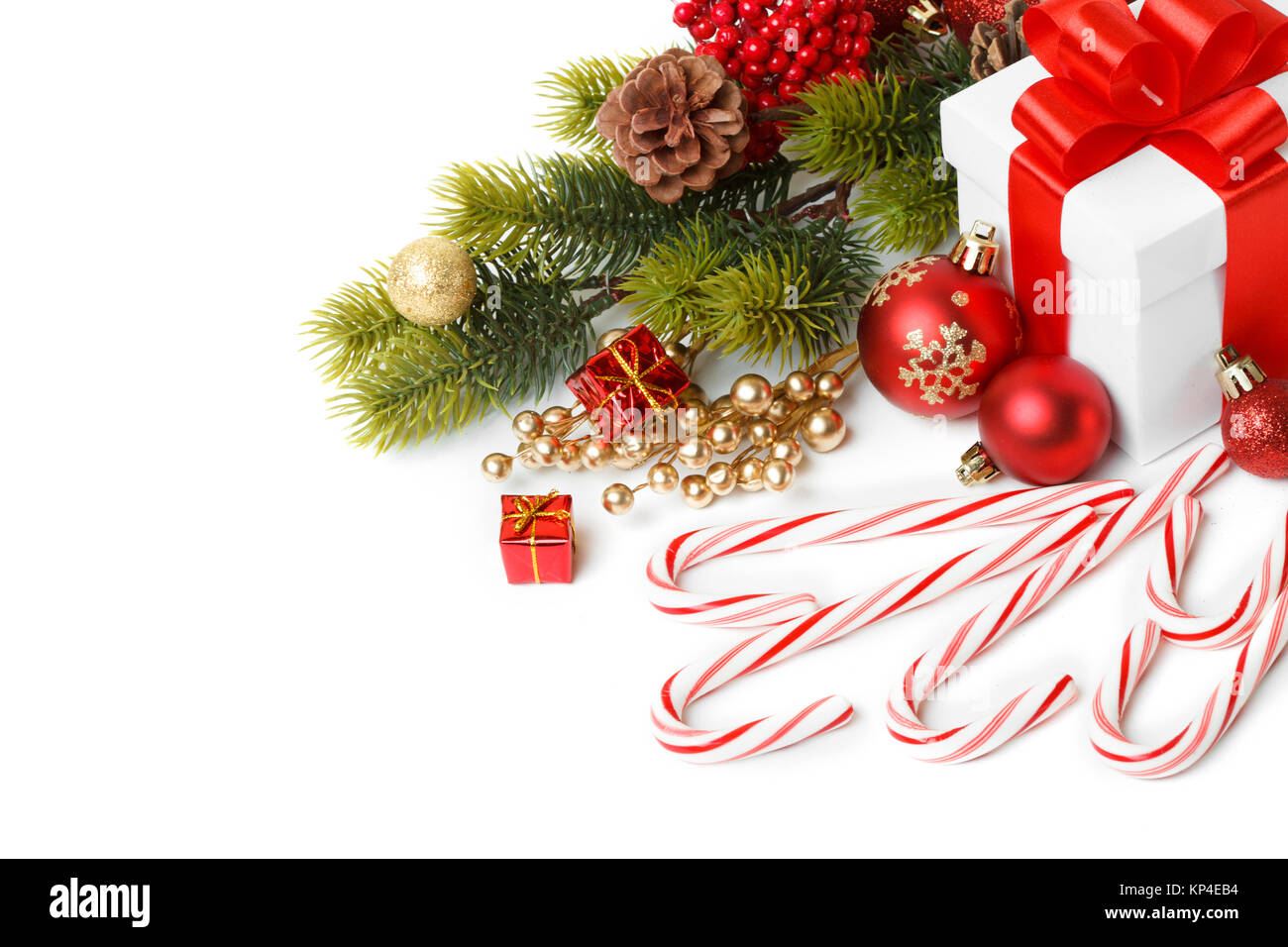 Gift with christmas tree and candy isolated on white background Stock ...