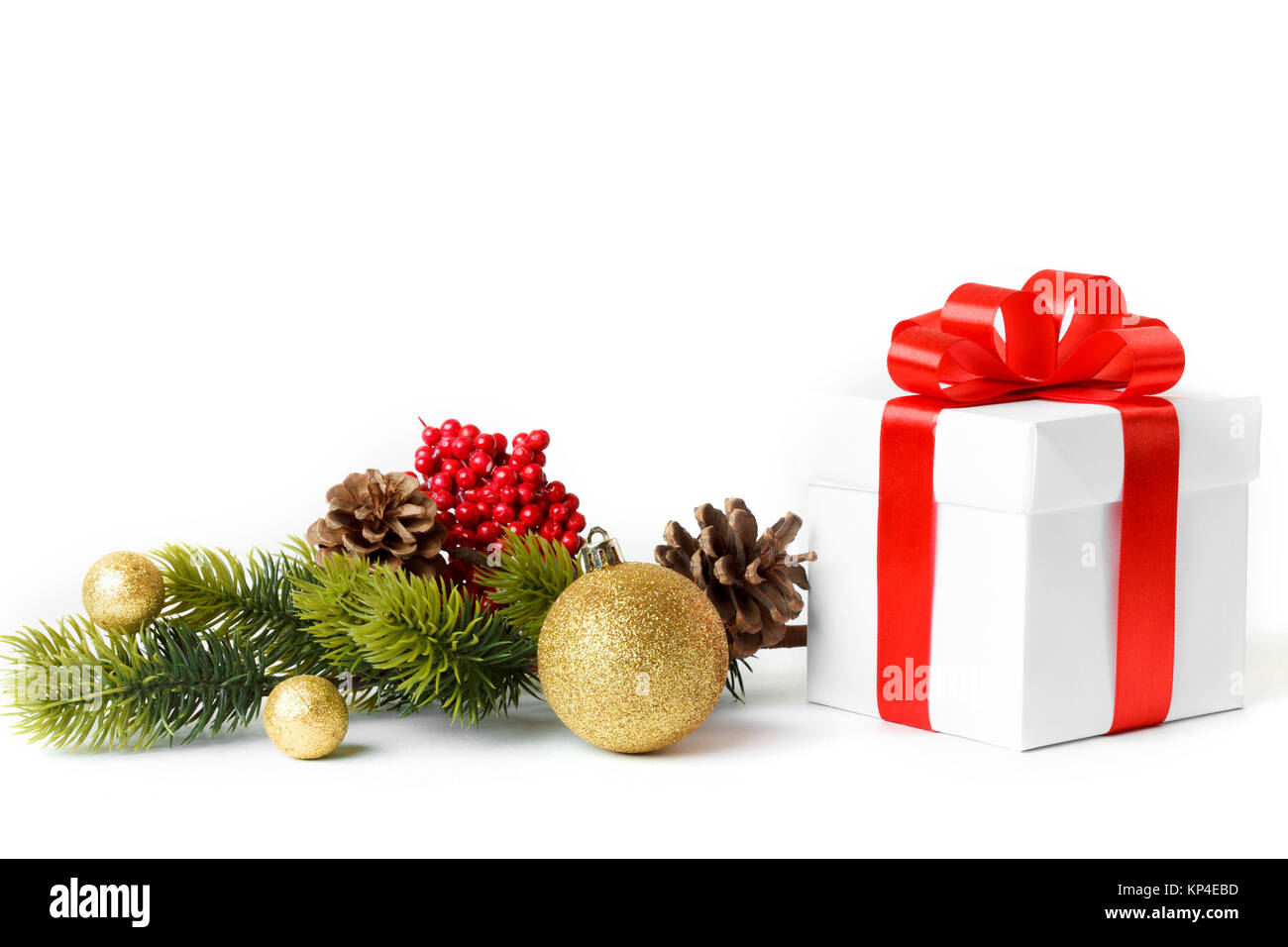 Gift with christmas tree isolated on white background Stock Photo - Alamy
