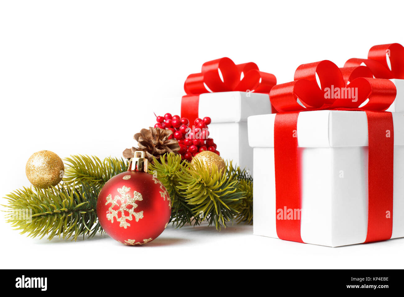 Gift with christmas tree isolated on white background Stock Photo - Alamy