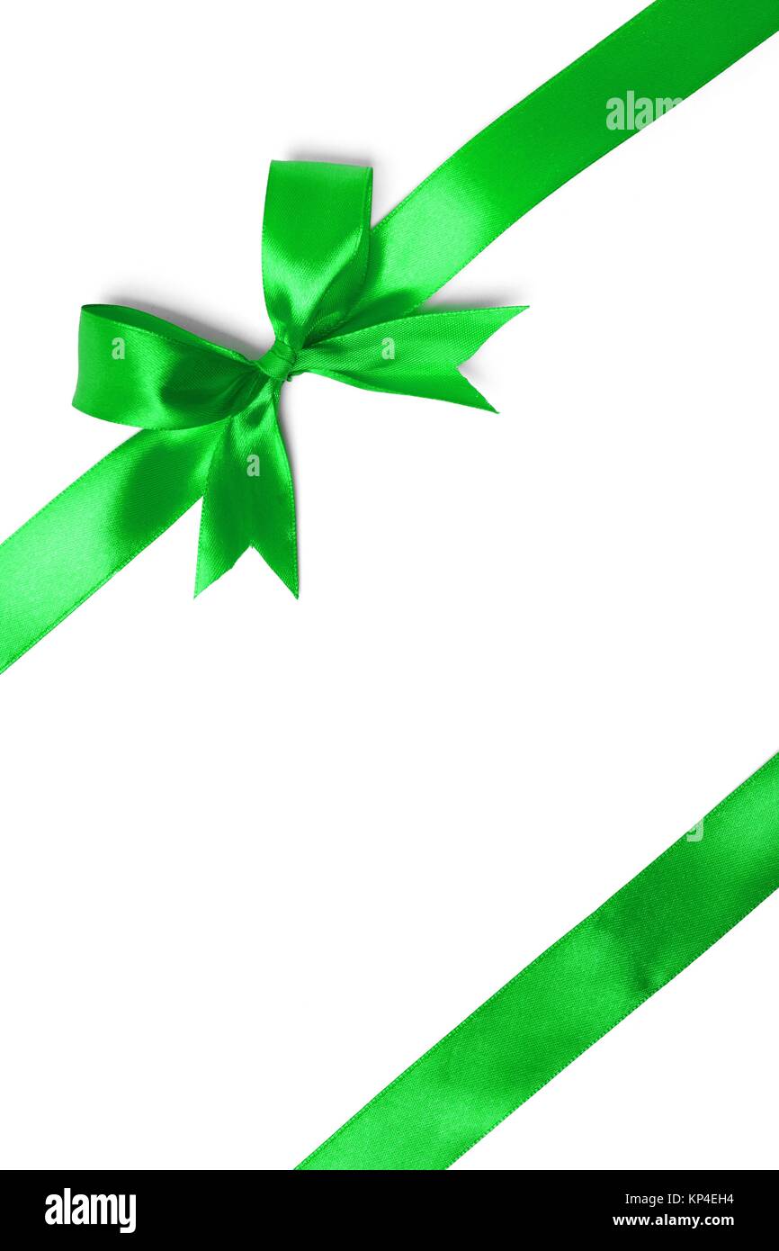 green ribbon with tails isolated on white background Stock Photo - Alamy