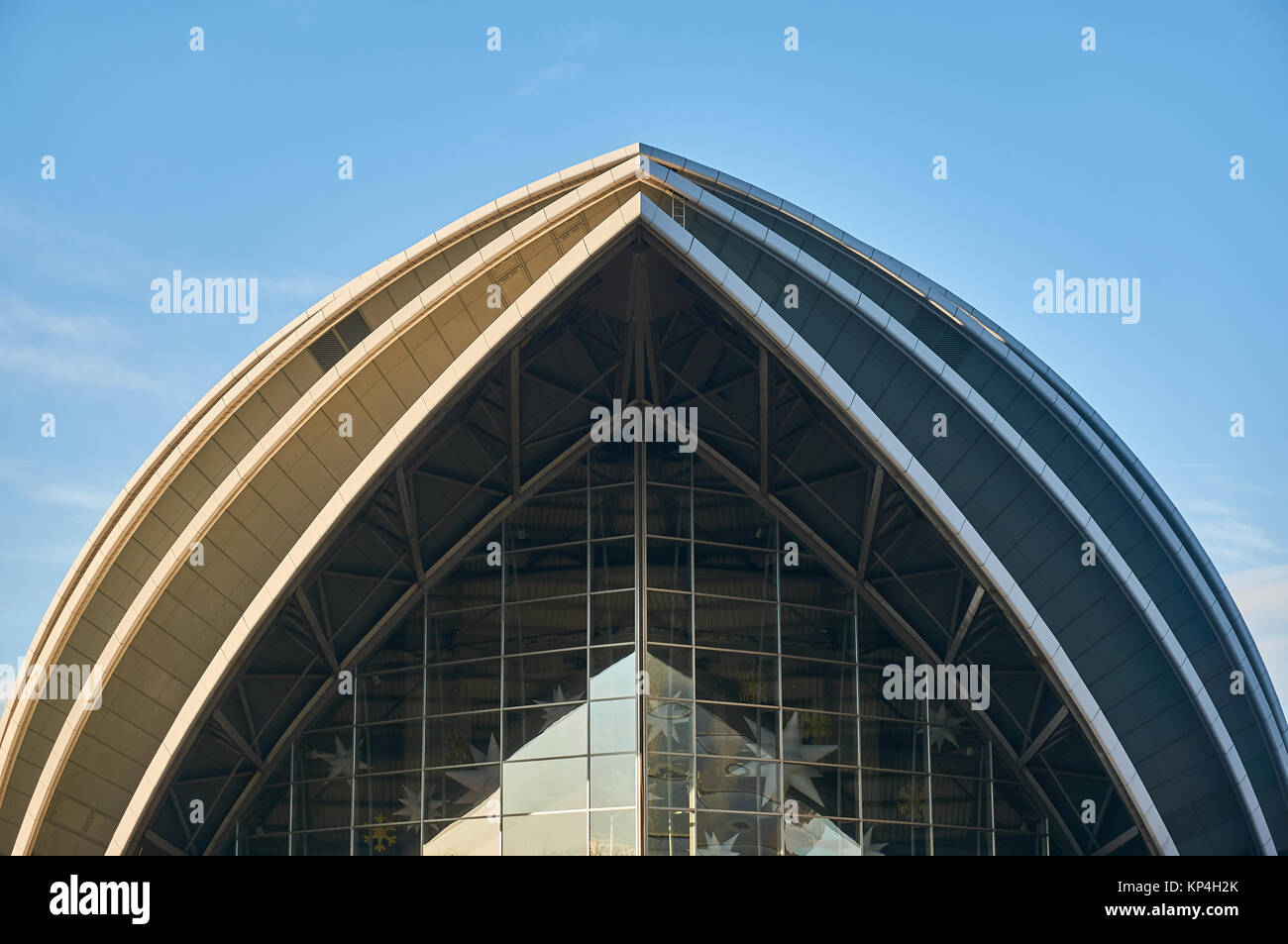 Closeup showing a front of Scottish Exhibition and Conference Centre in Glasgow, Scotland. Stock Photo