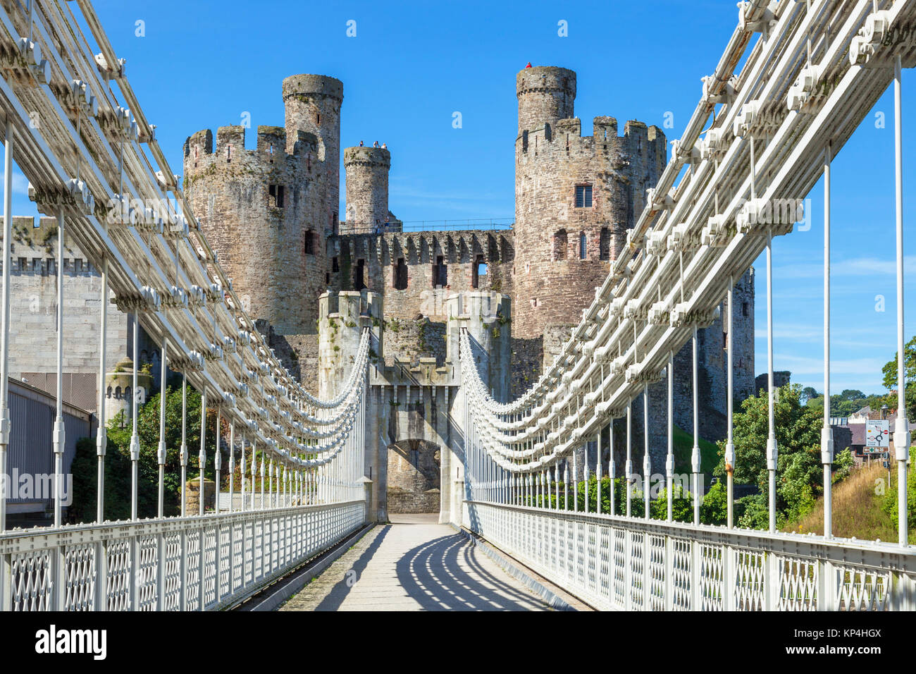 Conwy suspension bridge by thomas Telford North wales conway north wales conwy north wales cymru conway castle conwy castle and bridge Conwy Gwynedd Stock Photo