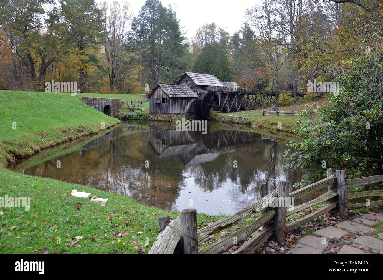 Exterior of historic Mabry Mill water mill, The Meadows of Dan, Blue