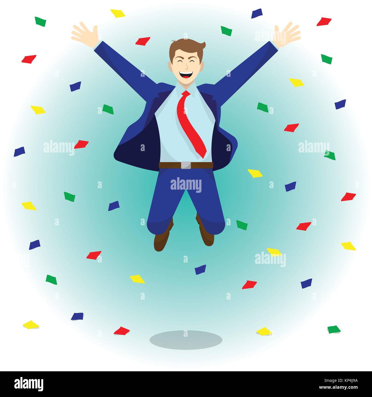 Vector Illustration Business Concept As A Happy Businessman Is Highly  Jumping Among Colorful Piece Of Papers. He Is Delightful And Pleasure Stock  Vector Image & Art - Alamy