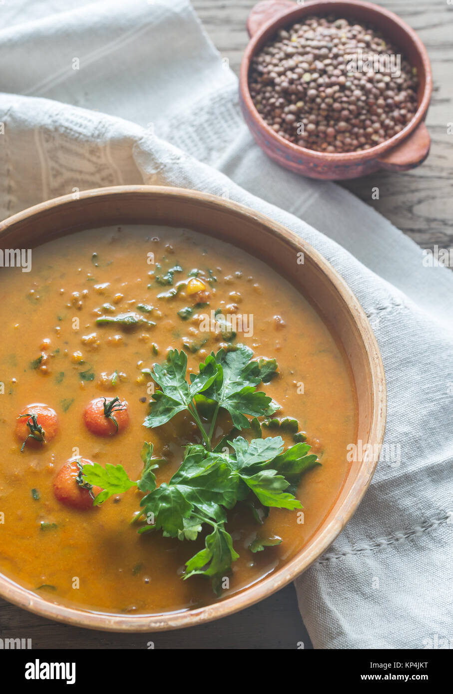 Bowl of lentil curry top view Stock Photo Alamy