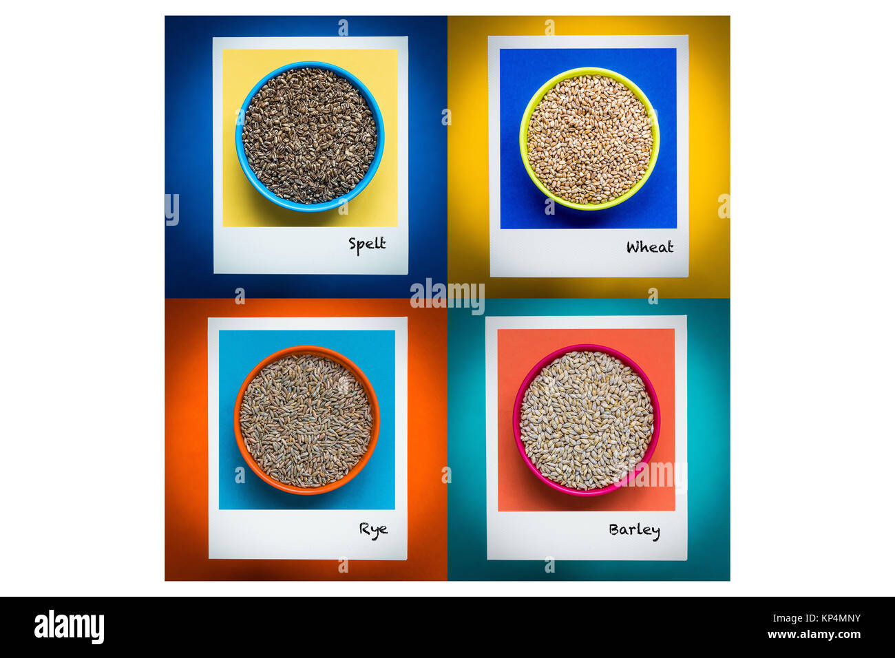 Foods containing gluten( selt, wheat, rye, barley ). Stock Photo