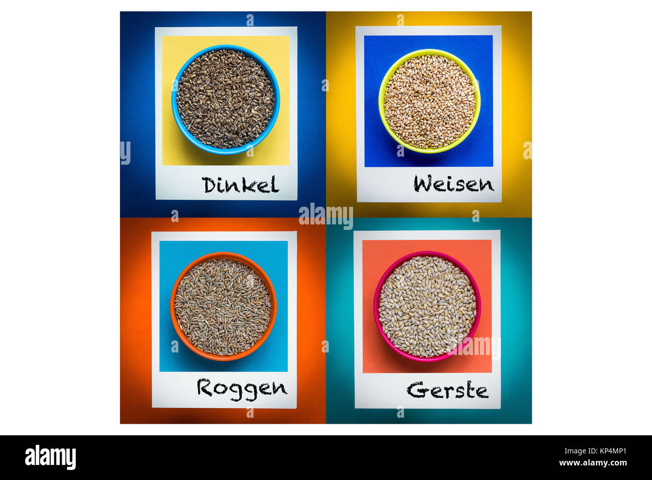 Foods containing gluten( selt, wheat, rye, barley ). Stock Photo