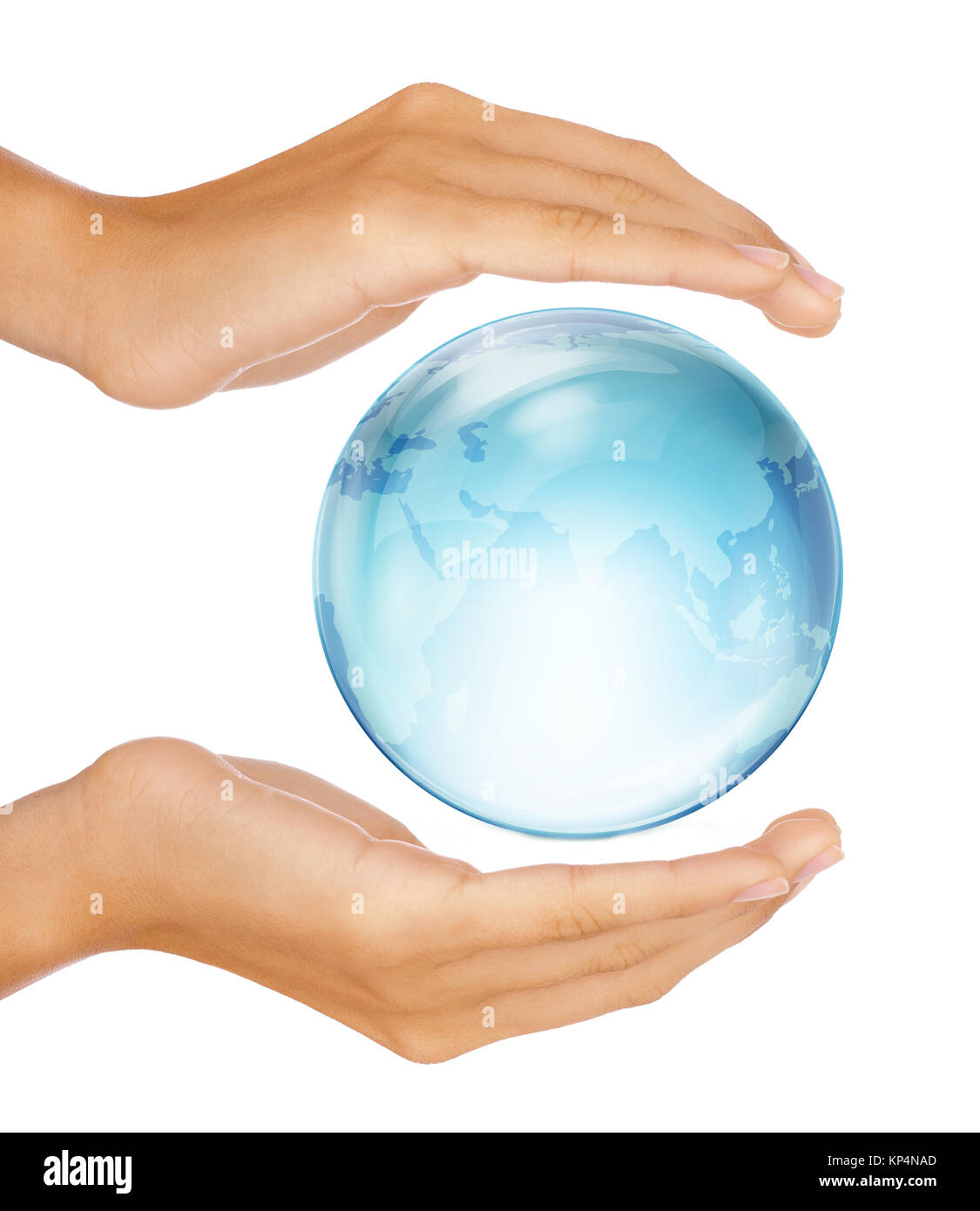 Saving The Earth Concept Human Hands Surrounding The Globe Isolated On