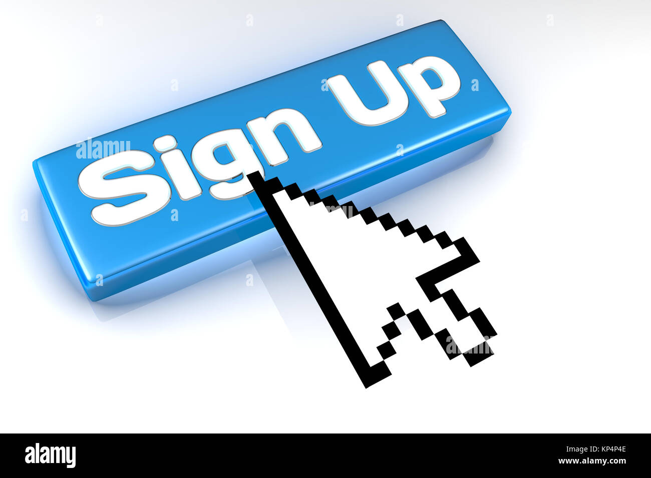 Rendered graphic showing 3D sign up button with mouse cursor over Stock ...