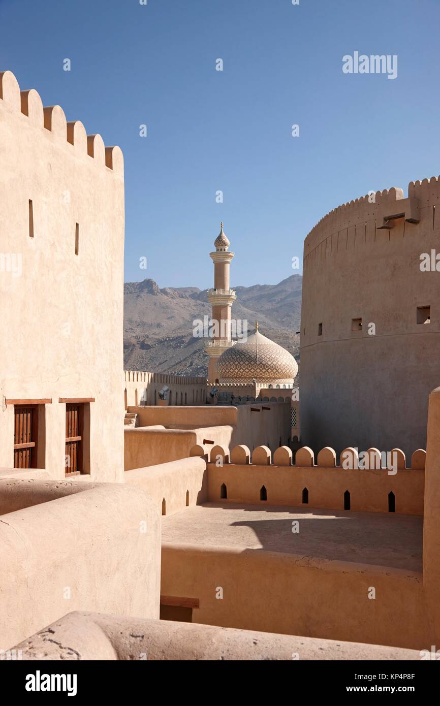View of the mosque from inside the fort. Nizwa, Oman. Stock Photo