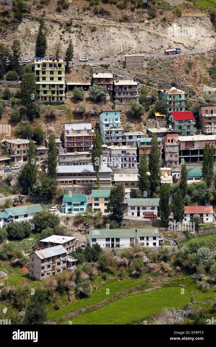 View of Keylong from Kardang Gompa, Lahaul Valley, Himachal Pradesh, India. Stock Photo