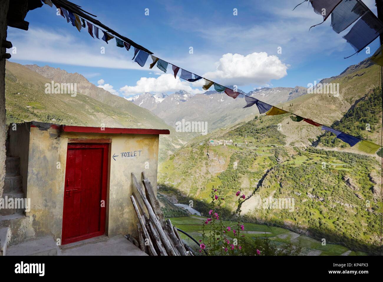 Small monastery in Biling, Lahaul Valley, Himachal Pradesh, India. Stock Photo