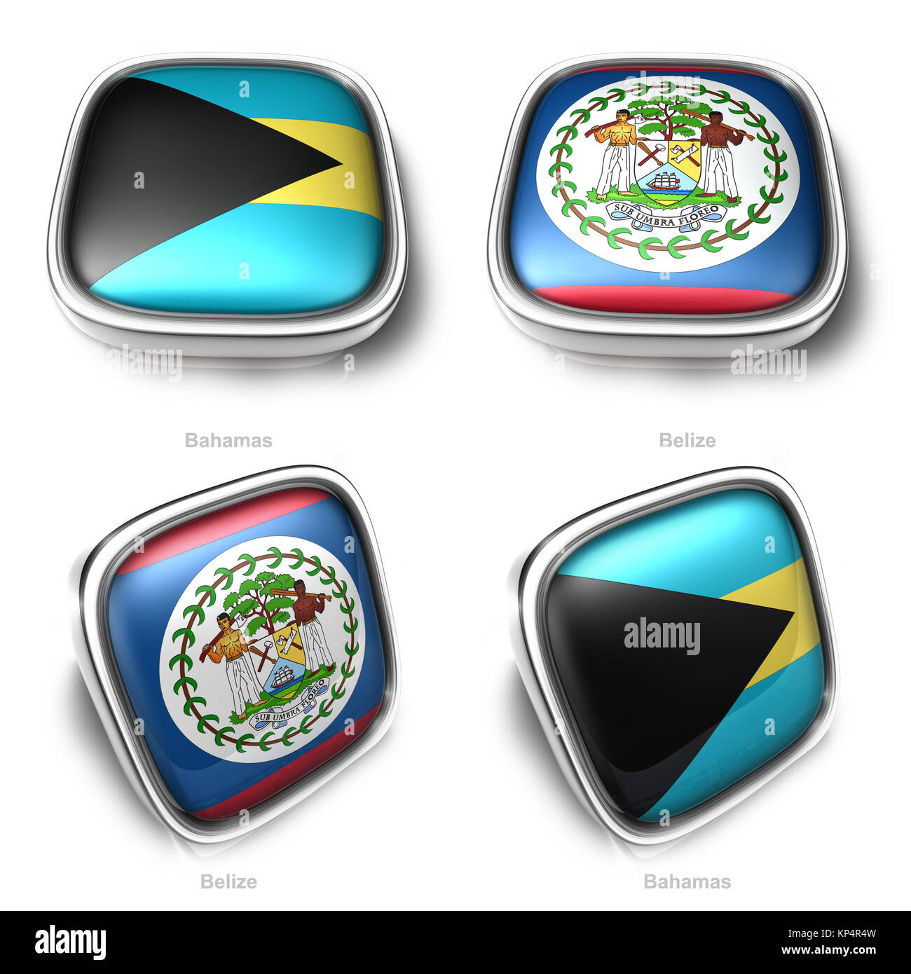 3d Bahamas and Belize flag button Stock Photo