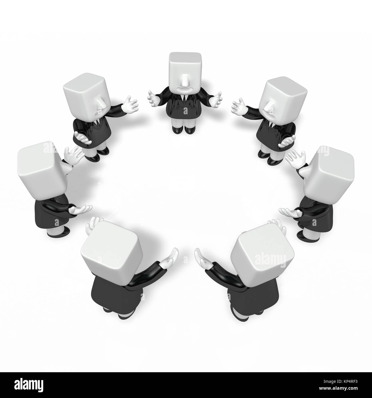 3d business men throwing up their hands in a circle Stock Photo Alamy