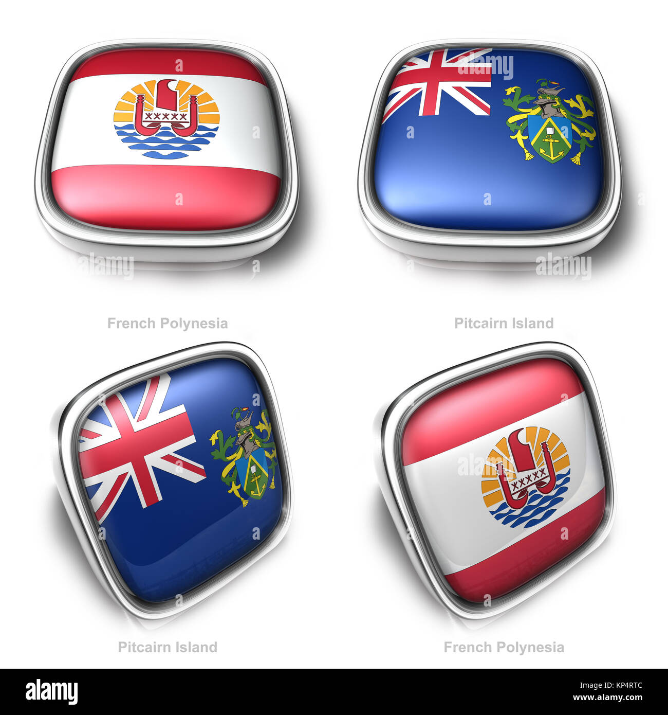 3d French Polynesia and Pitcairn Islands flag button Stock Photo
