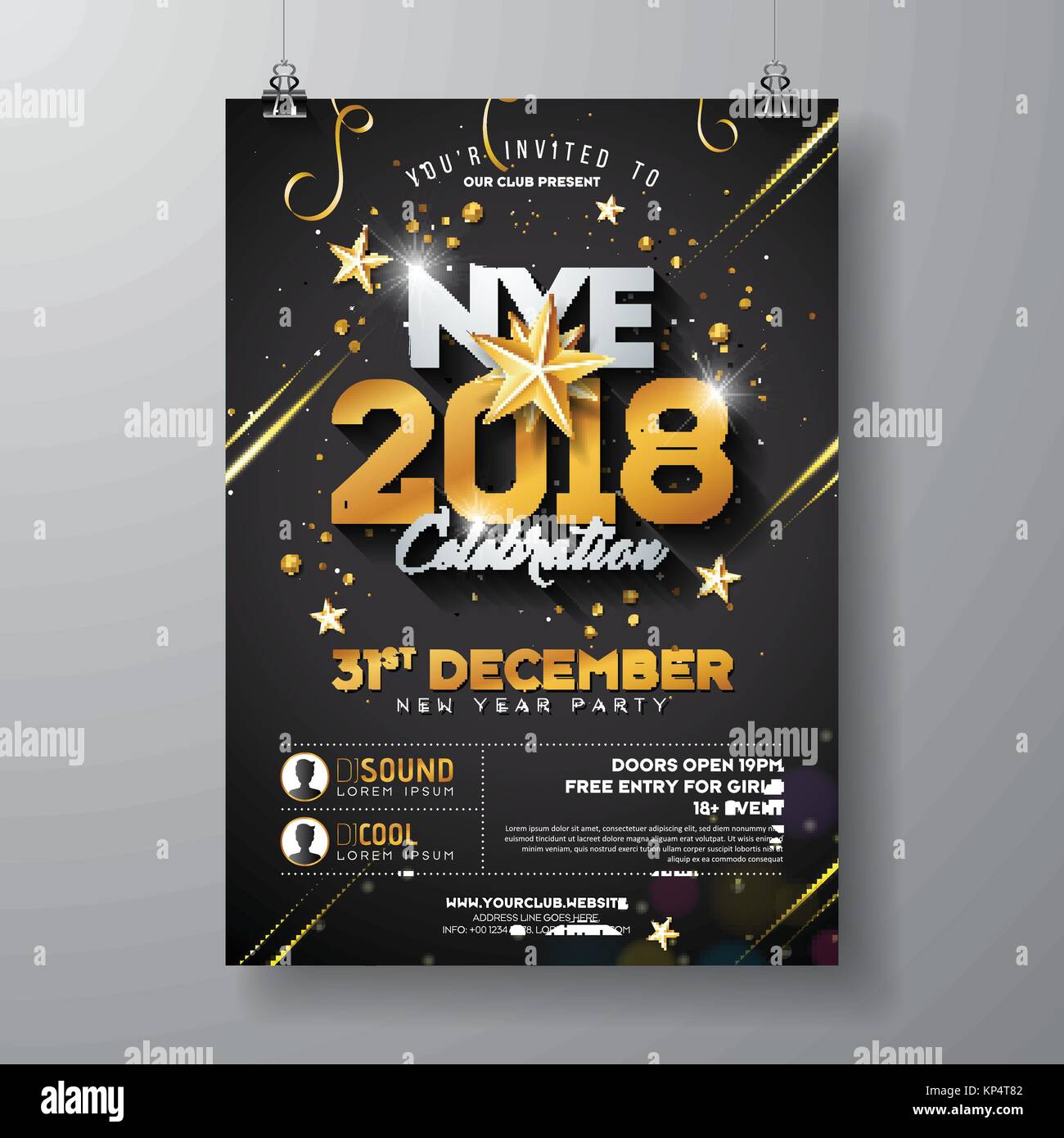 2018 New Year Party Celebration Poster Template Illustration with Shiny ...