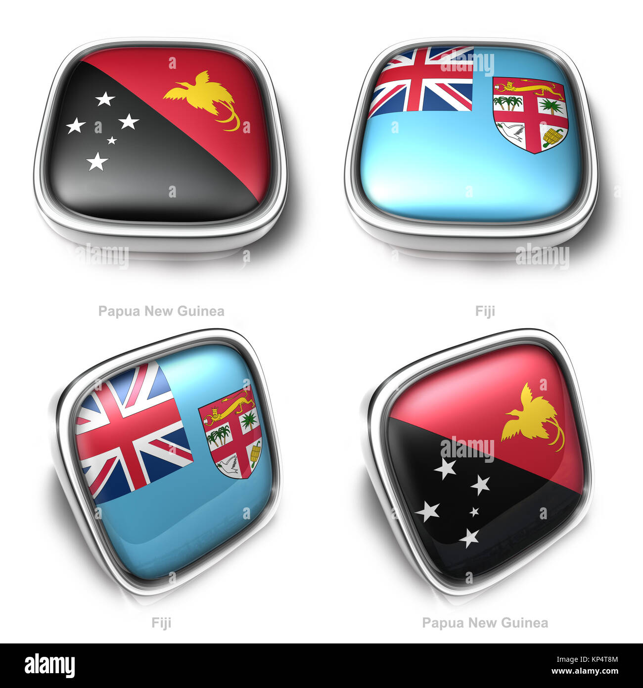 3d Papua New Guinea and Fiji flag button Stock Photo