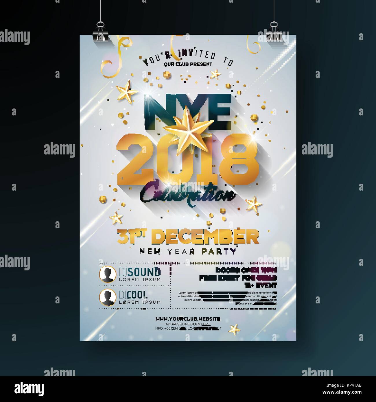 2018 New Year Party Celebration Poster Template Illustration with Shiny ...