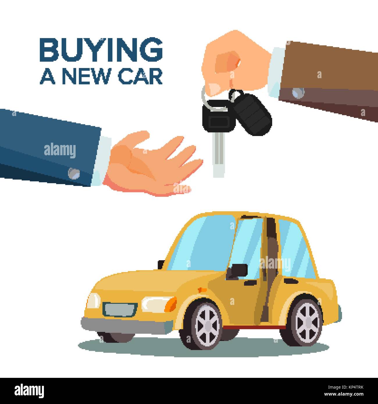 Car Sharing, Rent Vector. Dealer Giving Keys Chain. Car Owner. Purchase