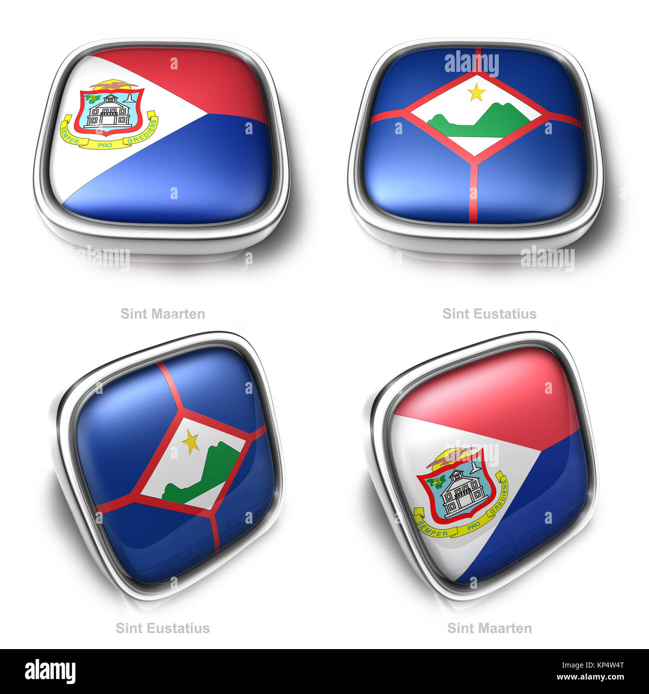 3d Sint Maarten and Sint Eustatius flag button Stock Photo