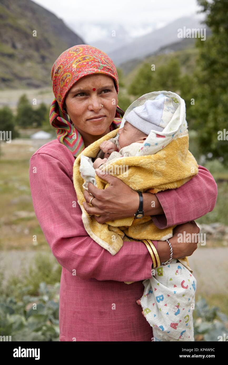 Portraits of local people in Rothang Mountain Pass , Manali - Leh Road, Himachal Pradesh, India. Stock Photo