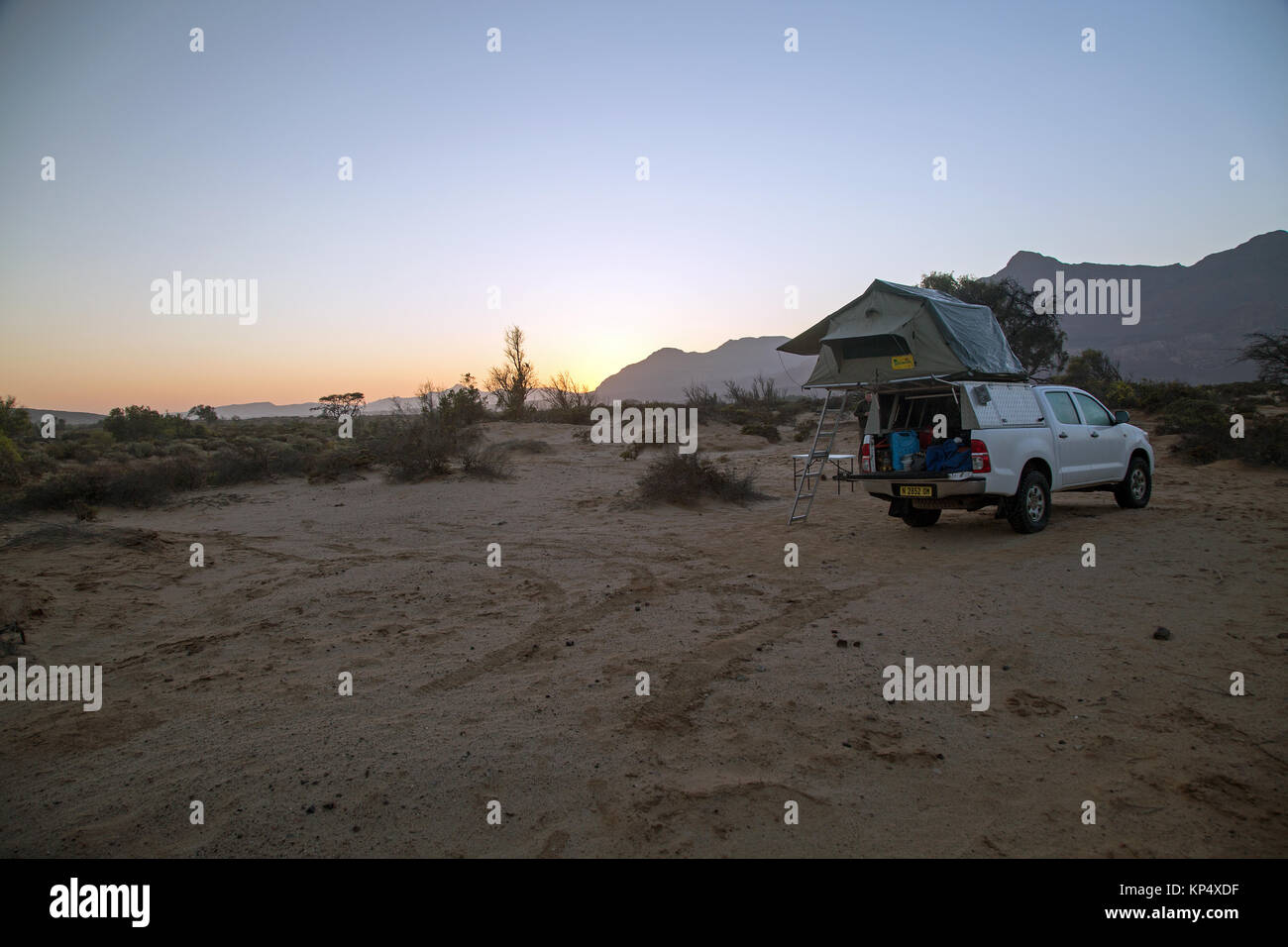 landscape with jeep for camping in damaraland Namibia Stock Photo