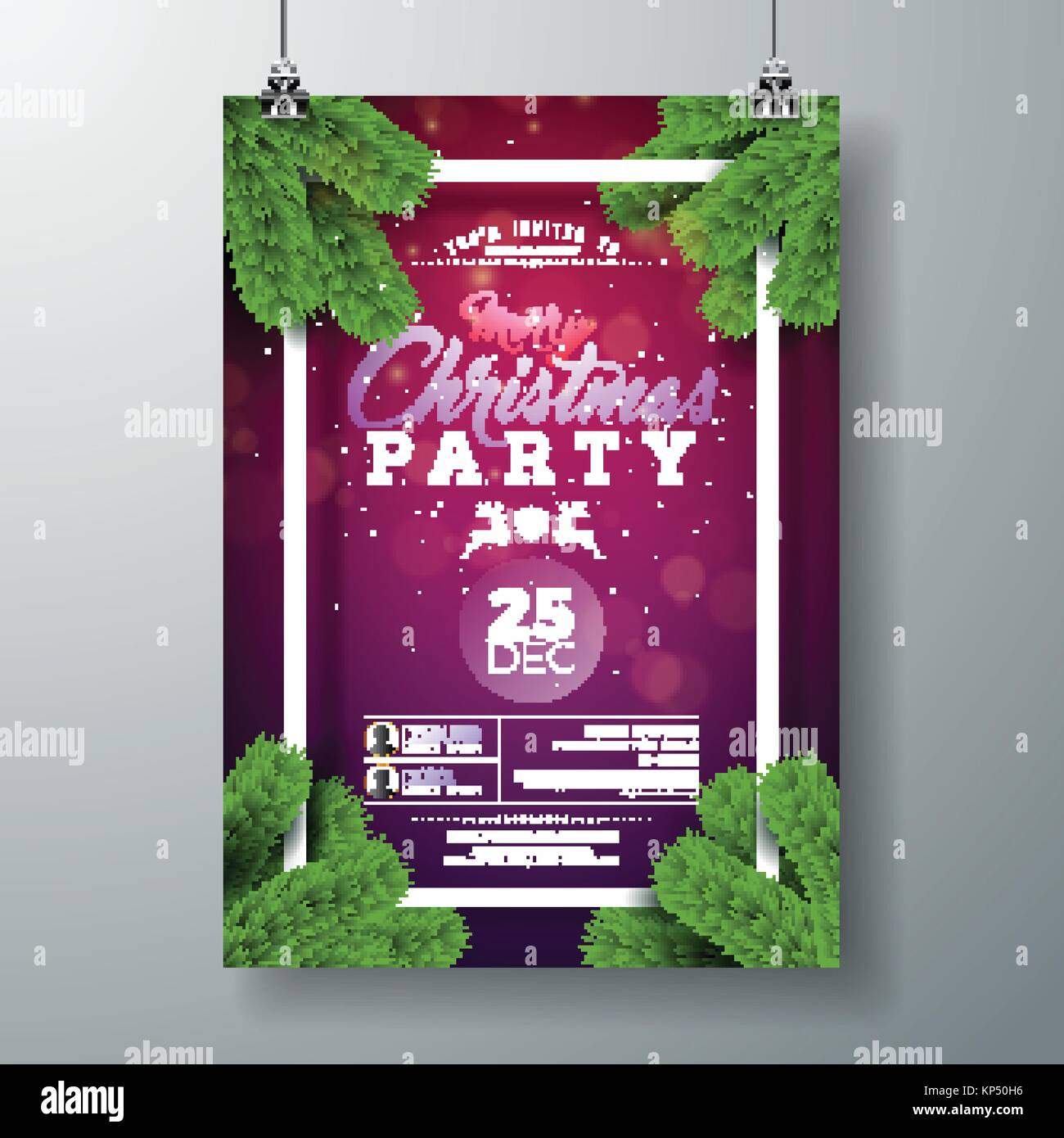 vector christmas party flyer design with holiday typography elements and pine branch on violet background premium celebration poster illustration for your